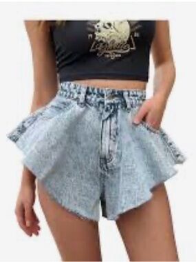 Alexander Wang Style Ruffle Hem High Waist Denim Shorts Light Wash Sz S Festival